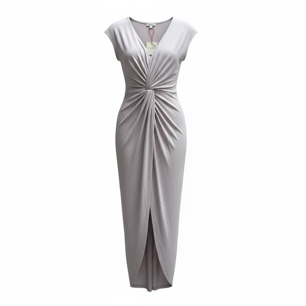 Rolla Coster Twist Front Maxi Dress Taupe Deep V Draped